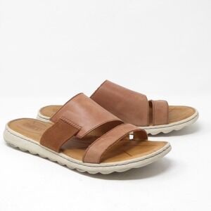 Born Womens Oceana Brown Leather Two Strap Brown Comfort Slide Sandals Size 9M